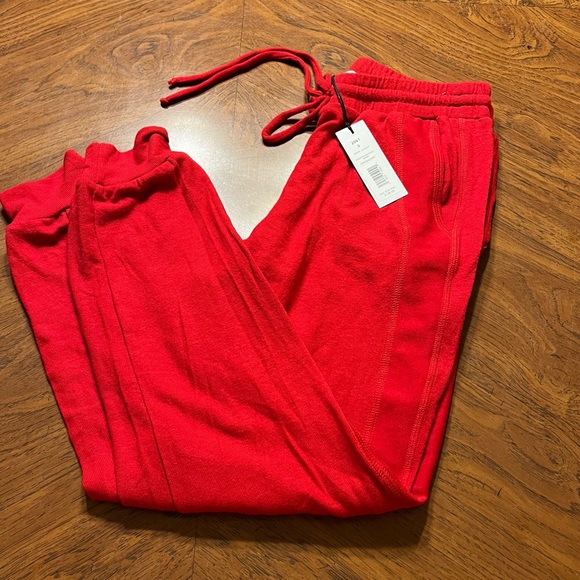 Michael Stars Red Grenadine Jenny Joggers Drawstring Waist Pockets Size Small - Picture 2 of 5